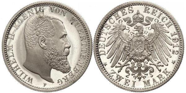 2 Марка Королівство Вюртемберг Срібло Wilhelm II, German Emperor (1859-1941)