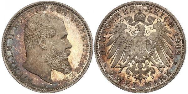 2 Марка Королівство Вюртемберг Срібло Wilhelm II, German Emperor (1859-1941)