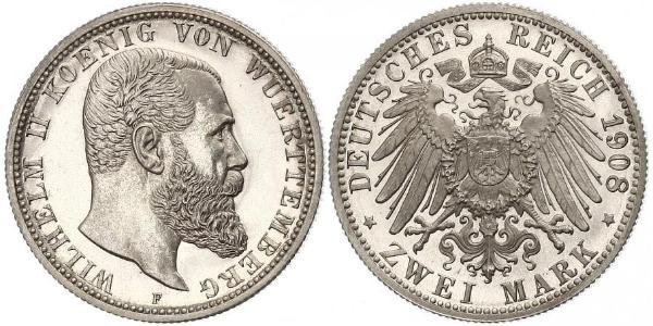 2 Марка Королівство Вюртемберг Срібло Wilhelm II, German Emperor (1859-1941)