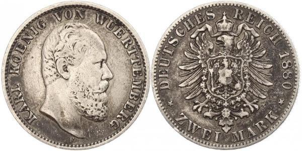 2 Марка Королівство Вюртемберг Срібло Charles I of Württemberg