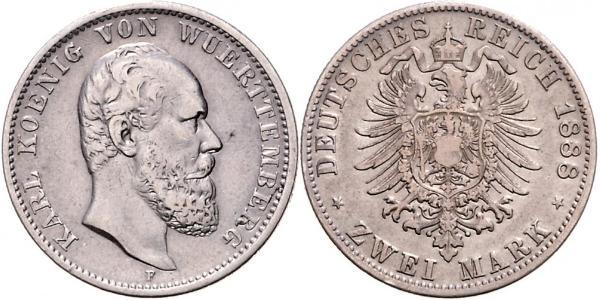 2 Марка Королівство Вюртемберг Срібло Charles I of Württemberg