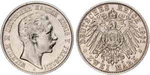 2 Марка Королівство Пруссія (1701-1918) Срібло Wilhelm II, German Emperor (1859-1941)