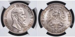 2 Марка Королівство Пруссія (1701-1918) Срібло Фрідріх III (німецький імператор) (1831-1888)