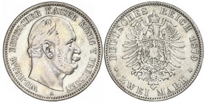 2 Марка Королівство Пруссія (1701-1918) Срібло Wilhelm I, German Emperor (1797-1888)