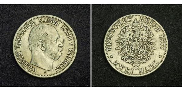 2 Марка Королівство Пруссія (1701-1918) Срібло Wilhelm I, German Emperor (1797-1888)