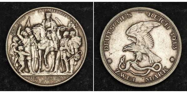 2 Марка Королівство Пруссія (1701-1918) Срібло 
