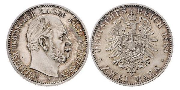 2 Марка Королівство Пруссія (1701-1918) Срібло Wilhelm I, German Emperor (1797-1888)