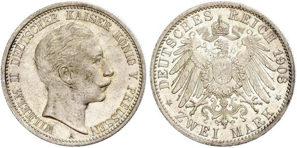 2 Марка Королівство Пруссія (1701-1918) Срібло Wilhelm II, German Emperor (1859-1941)