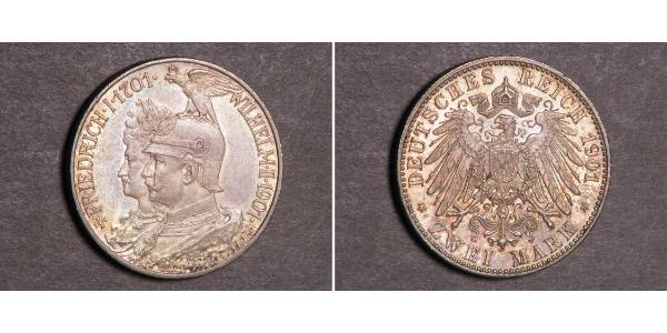 2 Марка Королівство Пруссія (1701-1918) Срібло Wilhelm II, German Emperor (1859-1941)
