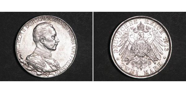 2 Марка Королівство Пруссія (1701-1918) Срібло Wilhelm II, German Emperor (1859-1941)