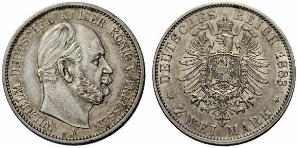 2 Марка Королівство Пруссія (1701-1918) Срібло Wilhelm I, German Emperor (1797-1888)