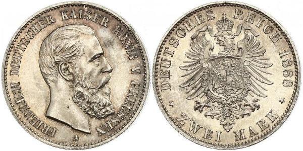 2 Марка Королівство Пруссія (1701-1918) Срібло Фрідріх III (німецький імператор) (1831-1888)