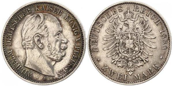 2 Марка Королівство Пруссія (1701-1918) Срібло Wilhelm I, German Emperor (1797-1888)