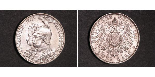 2 Марка Королівство Пруссія (1701-1918) Срібло Wilhelm II, German Emperor (1859-1941)