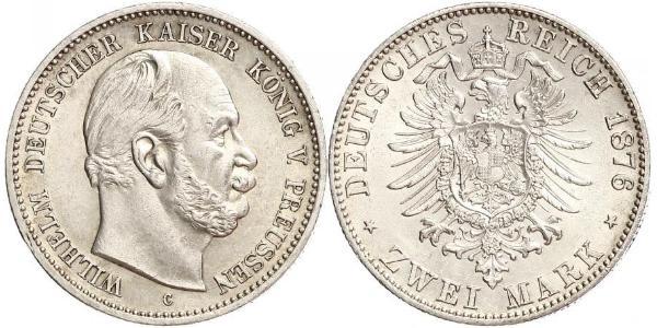 2 Марка Королівство Пруссія (1701-1918) Срібло Wilhelm I, German Emperor (1797-1888)