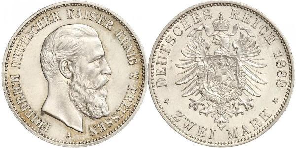 2 Марка Королівство Пруссія (1701-1918) Срібло Фрідріх III (німецький імператор) (1831-1888)
