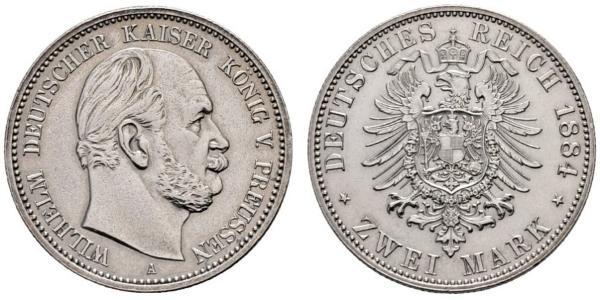 2 Марка Королівство Пруссія (1701-1918) Срібло Wilhelm I, German Emperor (1797-1888)