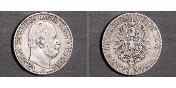 2 Марка Королівство Пруссія (1701-1918) Срібло Wilhelm I, German Emperor (1797-1888)