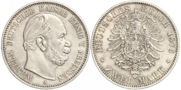 2 Марка Королівство Пруссія (1701-1918) Срібло Wilhelm I, German Emperor (1797-1888)