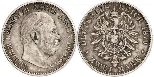 2 Марка Королівство Пруссія (1701-1918) Срібло Wilhelm I, German Emperor (1797-1888)