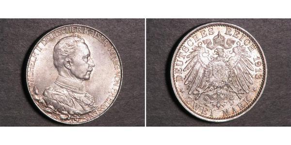 2 Марка Королівство Пруссія (1701-1918) Срібло Wilhelm II, German Emperor (1859-1941)