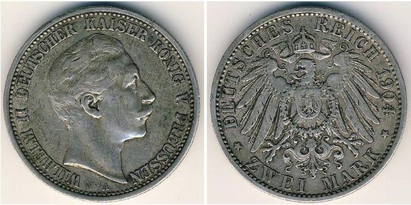 2 Марка Королівство Пруссія (1701-1918) Срібло Wilhelm II, German Emperor (1859-1941)