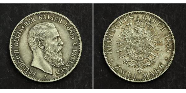 2 Марка Королівство Пруссія (1701-1918) Срібло Фрідріх III (німецький імператор) (1831-1888)