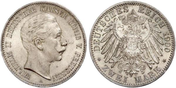 2 Марка Королівство Пруссія (1701-1918) Срібло Wilhelm II, German Emperor (1859-1941)