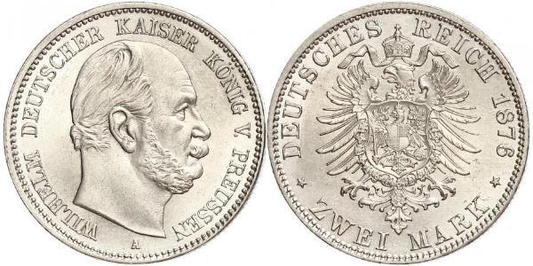 2 Марка Королівство Пруссія (1701-1918) Срібло Wilhelm I, German Emperor (1797-1888)