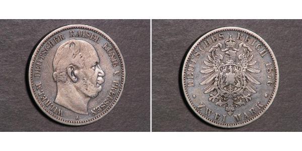 2 Марка Королівство Пруссія (1701-1918) Срібло Wilhelm I, German Emperor (1797-1888)