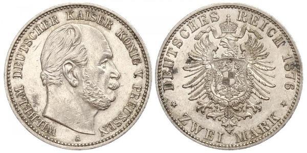 2 Марка Королівство Пруссія (1701-1918) Срібло Wilhelm I, German Emperor (1797-1888)