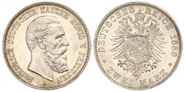 2 Марка Королівство Пруссія (1701-1918) Срібло Фрідріх III (німецький імператор) (1831-1888)