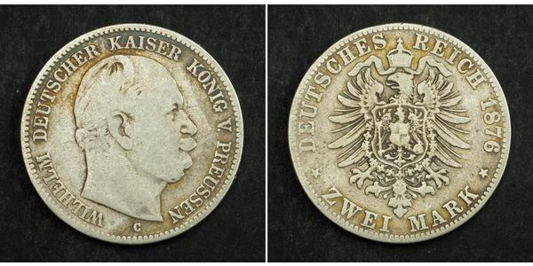 2 Марка Королівство Пруссія (1701-1918) Срібло Wilhelm I, German Emperor (1797-1888)