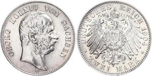 2 Марка Королівство Саксонія (1806 - 1918) Срібло George, King of Saxony