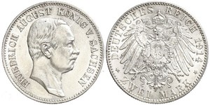 2 Марка Королівство Саксонія (1806 - 1918) Срібло Frederick Augustus III of Saxony (1865-1932)