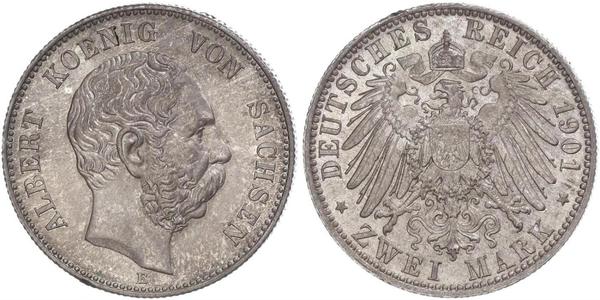 2 Марка Королівство Саксонія (1806 - 1918) Срібло Albert of Saxony