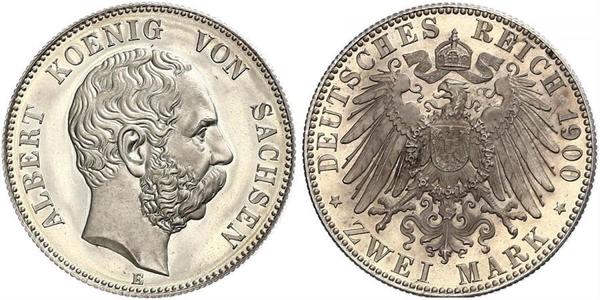 2 Марка Королівство Саксонія (1806 - 1918) Срібло Albert of Saxony