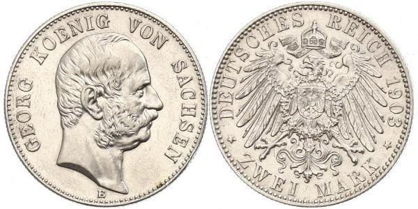 2 Марка Королівство Саксонія (1806 - 1918) Срібло George, King of Saxony