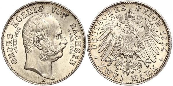 2 Марка Королівство Саксонія (1806 - 1918) Срібло George, King of Saxony
