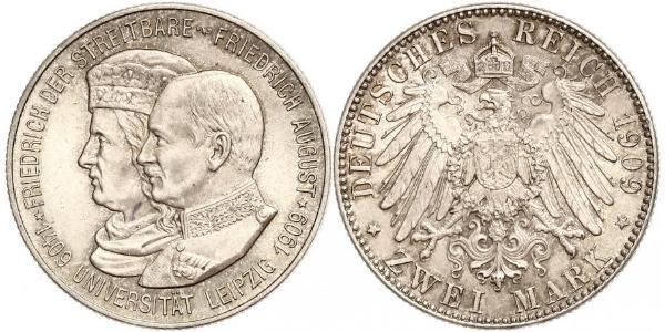2 Марка Королівство Саксонія (1806 - 1918) Срібло Frederick Augustus III of Saxony (1865-1932)