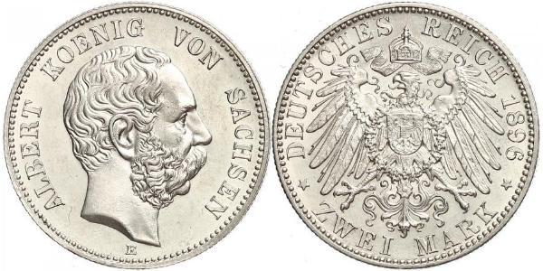 2 Марка Королівство Саксонія (1806 - 1918) Срібло Albert of Saxony