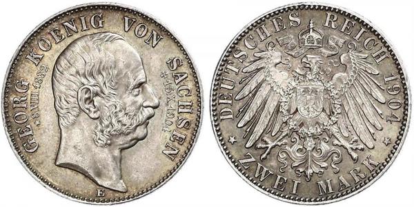 2 Марка Королівство Саксонія (1806 - 1918) Срібло George, King of Saxony