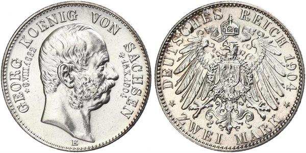 2 Марка Королівство Саксонія (1806 - 1918) Срібло George, King of Saxony