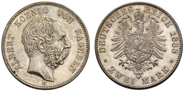 2 Марка Королівство Саксонія (1806 - 1918) Срібло Albert of Saxony