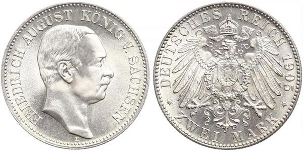 2 Марка Королівство Саксонія (1806 - 1918) Срібло Frederick Augustus III of Saxony (1865-1932)