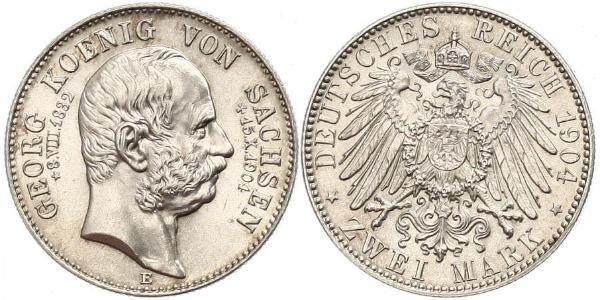 2 Марка Королівство Саксонія (1806 - 1918) Срібло George, King of Saxony