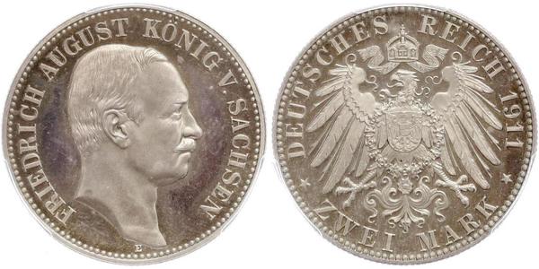 2 Марка Королівство Саксонія (1806 - 1918) Срібло Frederick Augustus III of Saxony (1865-1932)