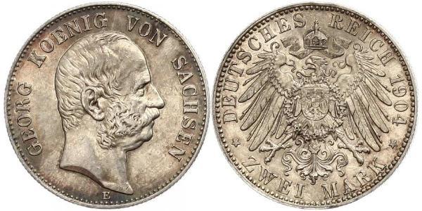 2 Марка Королівство Саксонія (1806 - 1918) Срібло George, King of Saxony