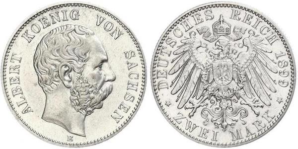 2 Марка Королівство Саксонія (1806 - 1918) Срібло Albert of Saxony