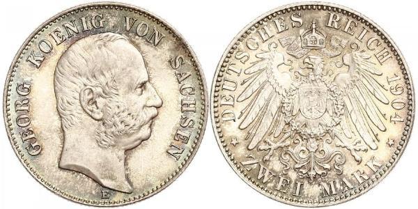 2 Марка Королівство Саксонія (1806 - 1918) Срібло George, King of Saxony